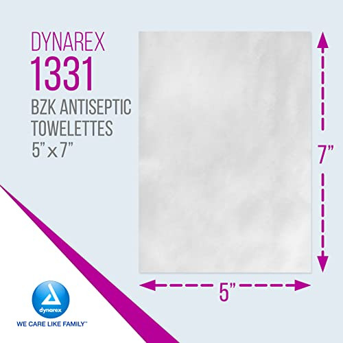 Dynarex BZK Antiseptic Towelettes 5x7 With Benzalkonium Chloride Formula Hand Sanitizing Wipes or First Aid Wound Wipes