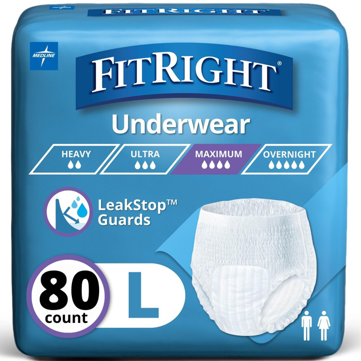 FitRight Super Adult Incontinence Underwear Maximum Absorbency Large 4056 4 Packs of 20 80 Total