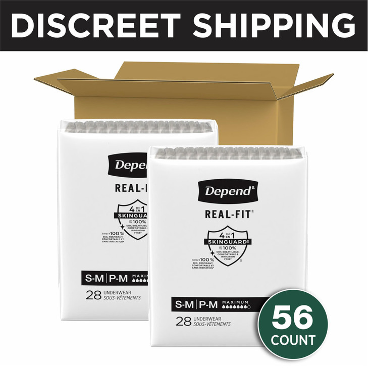 Depend Real Fit Adult Diapers Incontinence Underwear for Men Disposable Maximum Absorbency SmallMedium Grey 56 Count 2 P