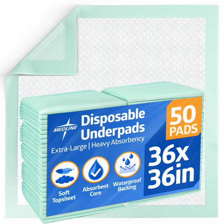 Medline Super Absorbent Underpad 36 x 36 50 Count Extra Large Disposable Incontinence Pads Protective Bed Pads Chucks Fo