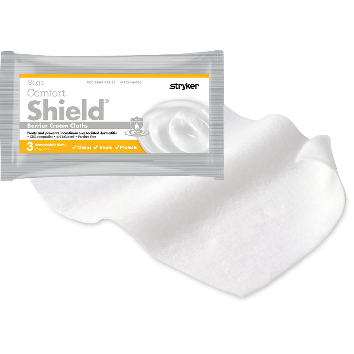 Stryker Sage Comfort Shield Barrier Cream Cloths with Dimethicone 50 Packages 150 Cloths Onestep Wipes Clean Treat and P