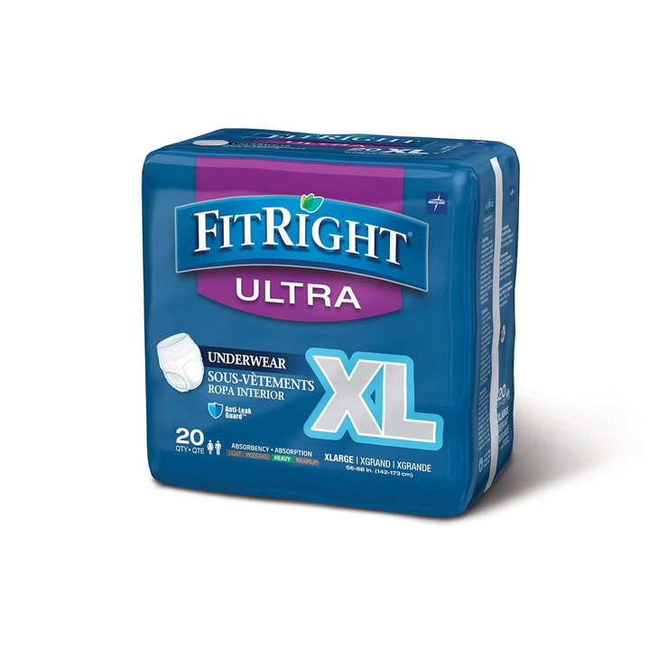 FitRight Ultra Adult Incontinence Underwear Heavy Absorbency XLarge 56 68 4 Packs of 20 80 Total