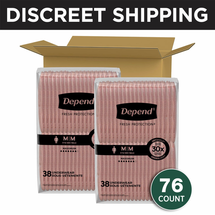 Depend Fresh Protection Adult Diapers Incontinence Postpartum Bladder Leak Underwear for Women Disposable Maximum Medium