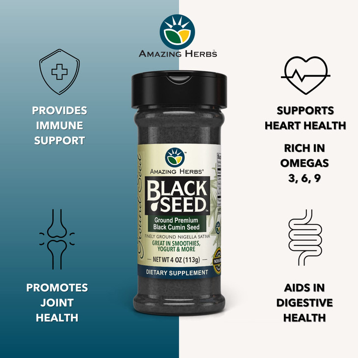 Amazing Herbs Premium Ground Black Cumin Seeds - Finely Ground Nigella Sativa, Gluten Free, Non GMO, Supports Cardiovascular Function & Preserves Dig online at globaldelivered