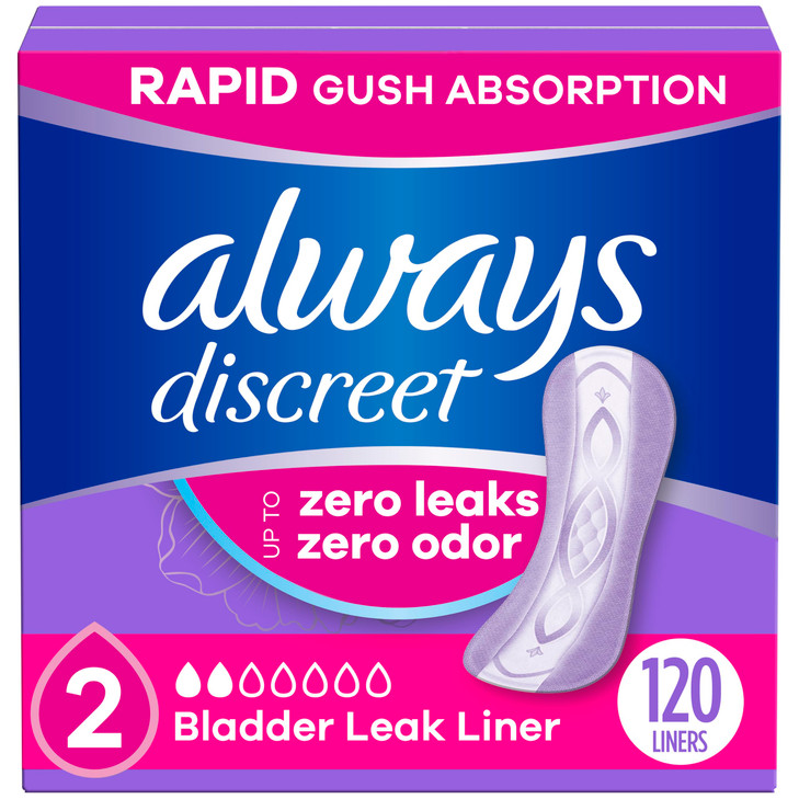 Always Discreet Incontinence Panty Liners for Bladder Leaks Size 2 Very Light Absorbency 120 Count