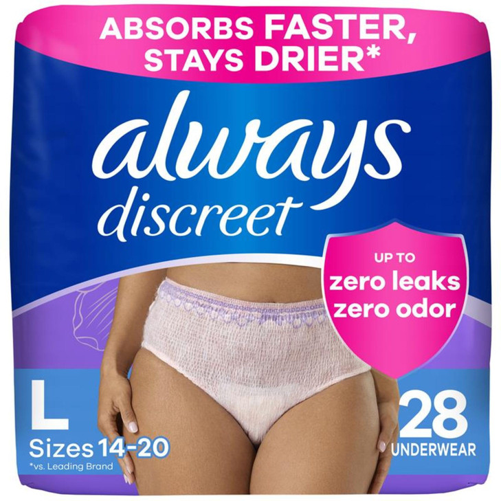 Always Discreet Adult Incontinence Underwear for Women and Postpartum Underwear Large Up to 100 Bladder Leak Protection