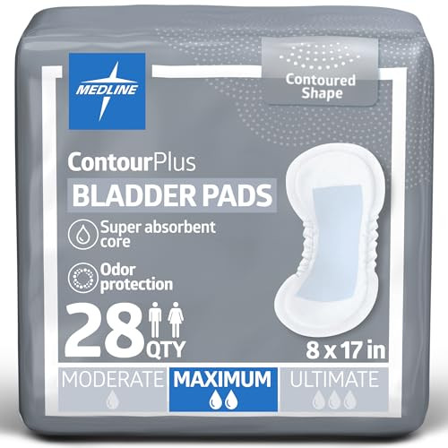 Medline ContourPlus Bladder Control Pads Maximum Absorbency 65 x 135 Inches Bag of 28