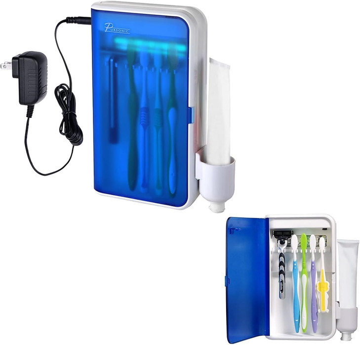 Pursonic UV Toothbrush Sanitizer Holder Wall Mounted 5 Slots Toothbrush Holders for Bathrooms with Toothpaste Holder NoD
