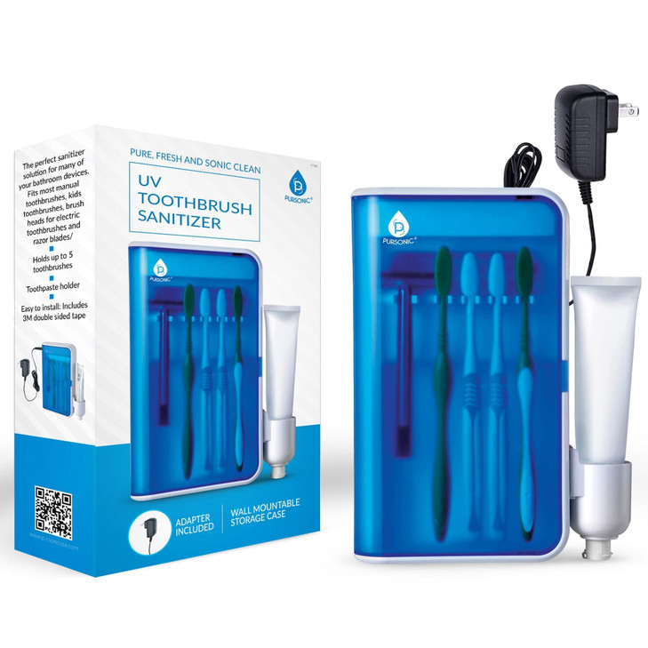 Pursonic UV Toothbrush Sanitizer Holder Wall Mounted 5 Slots Toothbrush Holders for Bathrooms with Toothpaste Holder NoD