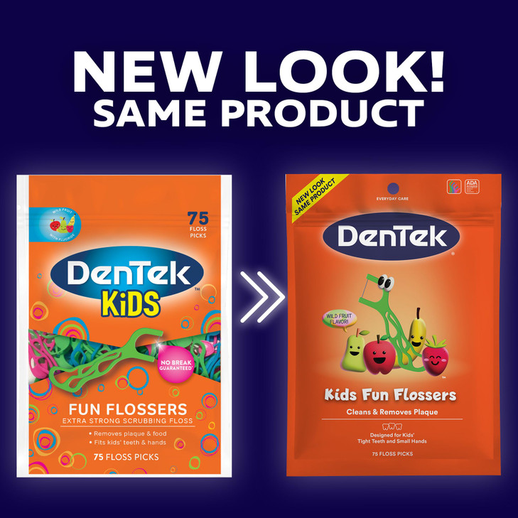 DenTek Fun Flossers Kids Floss Picks with Wild Fruit Flavor 75 Count Pack of 6