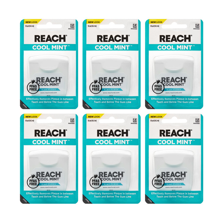 REACH Cool Mint Dental Floss Fresh Mint Plaque Remover for Teeth Shred Resistant Waxed Easy on Gums Teeth Fresh Breath O