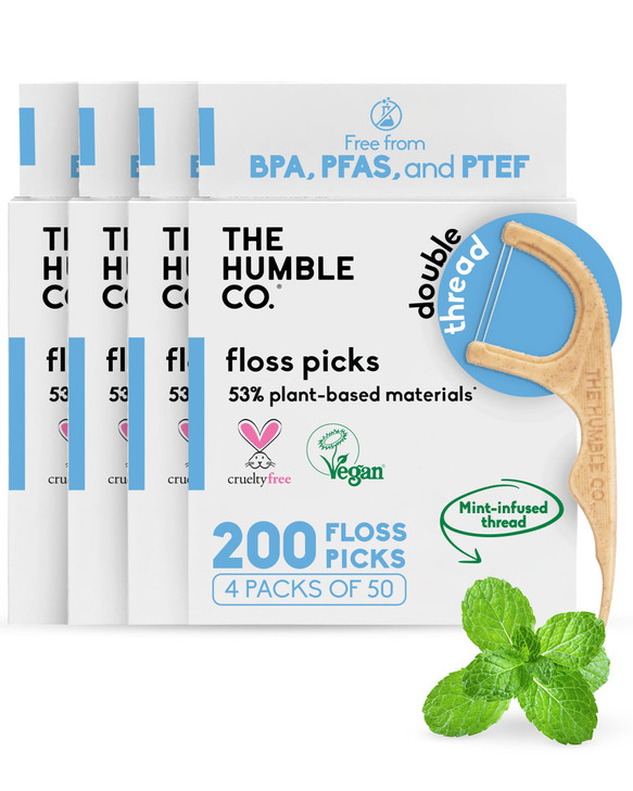 The Humble Co Dental Floss Picks for Teeth 200 Count Mint Double Thread Tooth Picks Flossers for Adults Gum Health Tooth