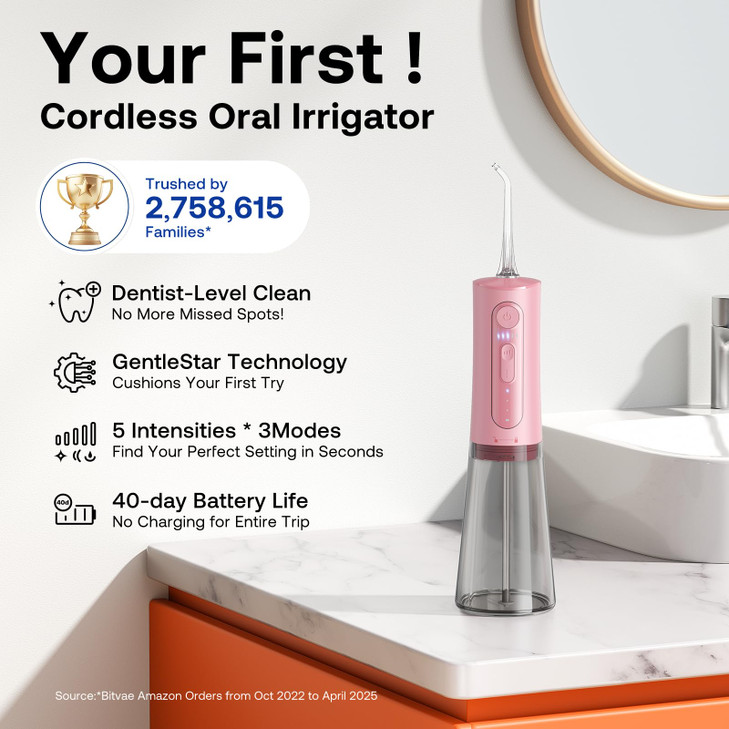 Bitvae Water Dental Flosser Teeth Picks Cordless Portable Oral Irrigator Powerful and Rechargeable Oral Irrigator Brace