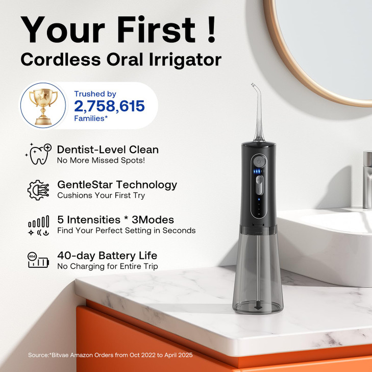 Bitvae Water Dental Flosser for Teeth Cordless Water Teeth Cleaner Picks 3 Modes 5 Intensities IPX7 Waterproof Rechargea