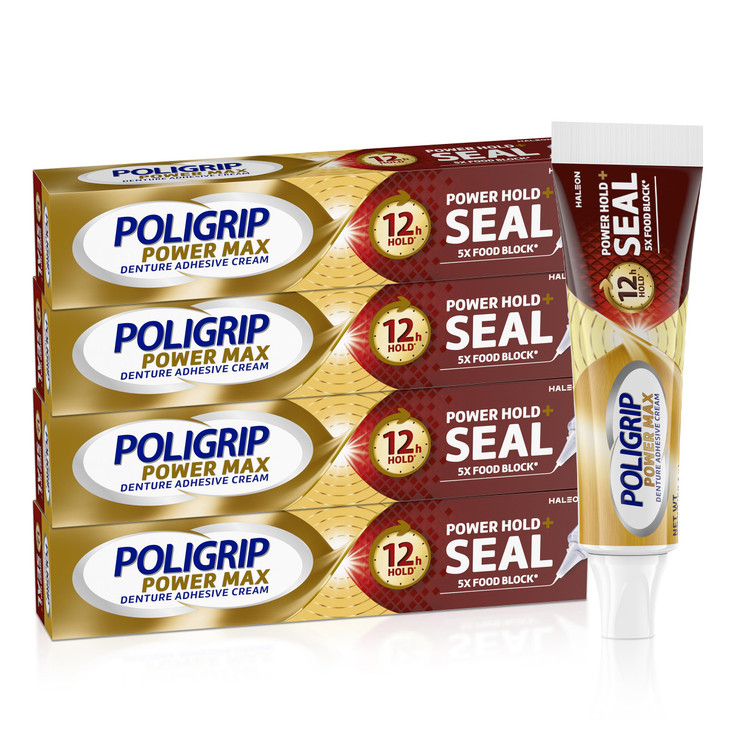 Poligrip Power Max Power Hold plus Seal Denture Adhesive Cream Denture Cream for Secure Hold and Food Seal Flavor Free 2