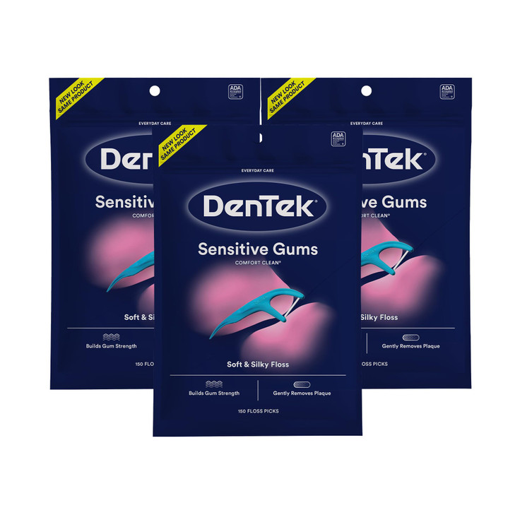 DenTek Comfort Clean Sensitive Gums Floss Picks Soft Silky Ribbon 150 Count 3 Pack