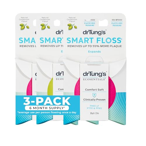 DrTungs Smart Floss Natural Floss PTFE PFAS Free Floss Gentle on Gums Expands Stretches BPA Free Natural Dental Floss Ca