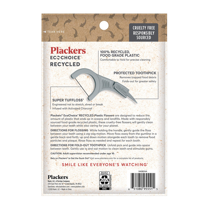 Plackers Ecochoice Activated Charcoal Recycled Dental Flossers 90 Count Pack of 4
