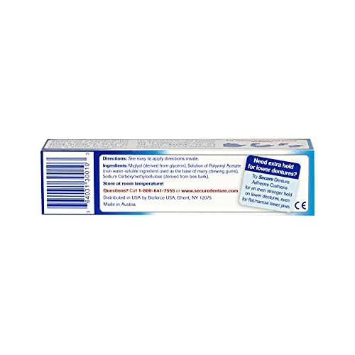 Secure Waterproof Denture Adhesive Zinc Free Extra Strong Hold For Upper Lower or Partials 14 oz Pack of 2