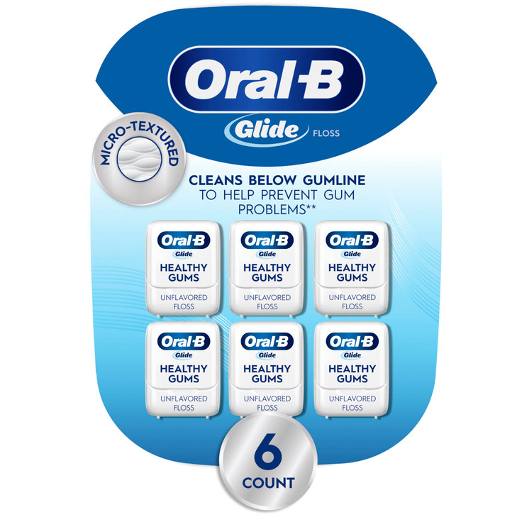 OralB Glide Healthy gums unflavored floss 50M Pack of 6