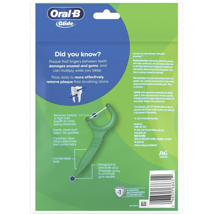 Oral B Glide Dental Floss Picks Complete With Scope Outlast Mint 75 Count Pack Of 6