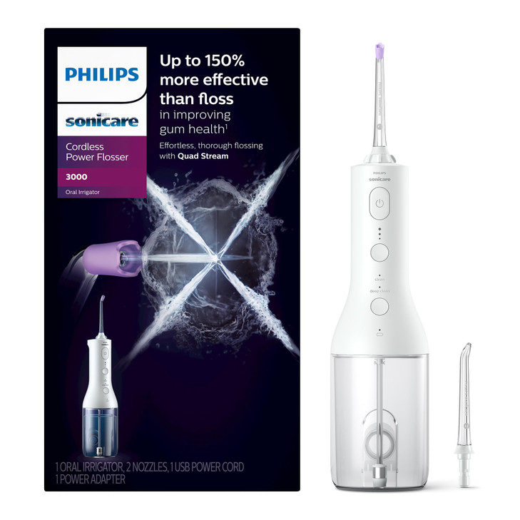 Philips Sonicare Cordless Power Flosser 3000 Water Flosser with Innovative Quad Stream Technology Oral Irrigator with 2