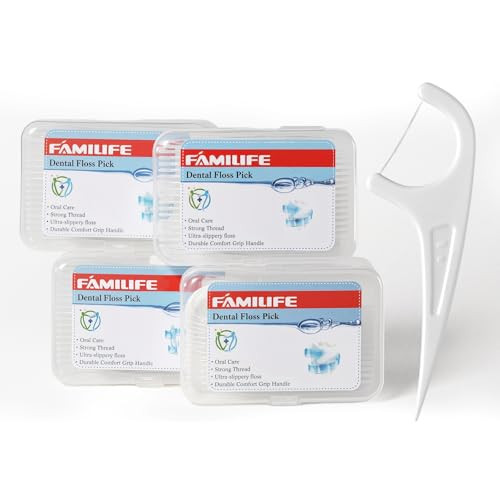 FAMILIFE Floss Picks 240 Count Unflavored Dental Floss Cleaner Tooth Picks Flossers with 4 Travel Handy Cases Helps to F