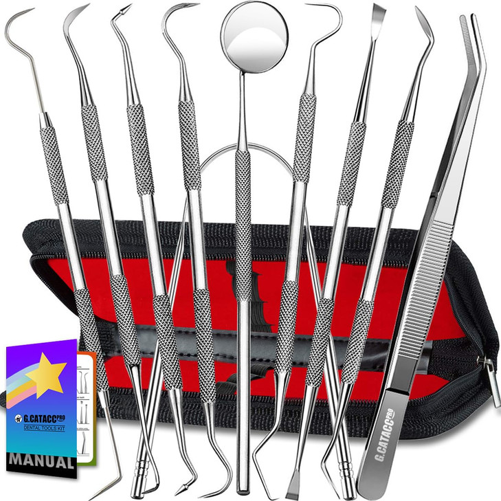 GCATACC 10 Pack Dental Tools Professional Plaque Remover for Teeth Cleaning Tools Set Stainless Steel Hygiene Kit with D