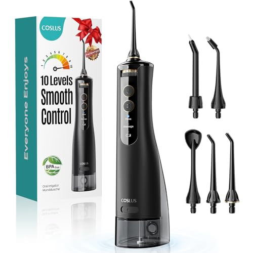 COSLUS E40 Portable Water Flosser for Teeth 10 Pressure Settings Professional Water Dental Pick for Orthodontic Braces S