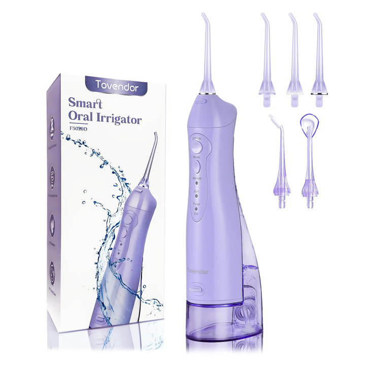 TOVENDOR Electric Water Flosser Cordless Rechargeable Dental Oral Irrigator IPX7 Waterproof 300ML Travel Water Teeth Cle