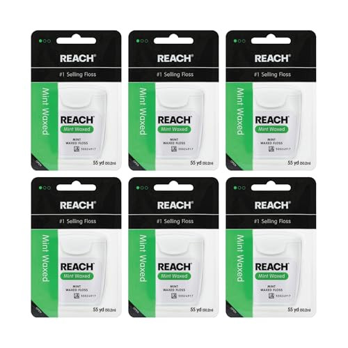 REACH Waxed Dental Floss Mint Plaque Remover for Teeth Shred Resistant Floss Slides Smoothly Easy to Use Waxed Deep Clea