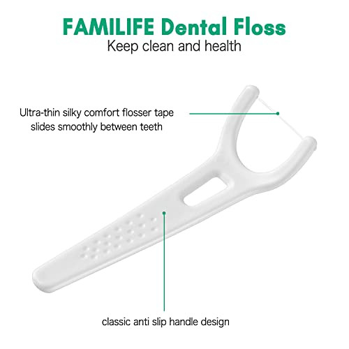 FAMILIFE Dental Floss Unwaxed Dental Floss Picks Unflavored Fluoride Free Back Teeth Toothpicks Flossing Flossers Thread