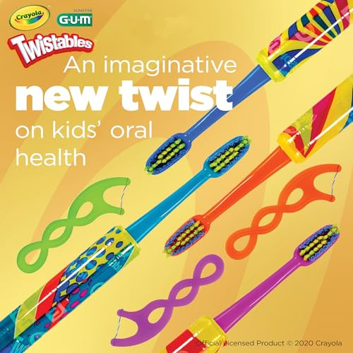GUM Crayola Twistables Kids Flossers with Fluoride Designed for Little Hands Three Fun Fruit Flavors Easy to Use Kids Fl