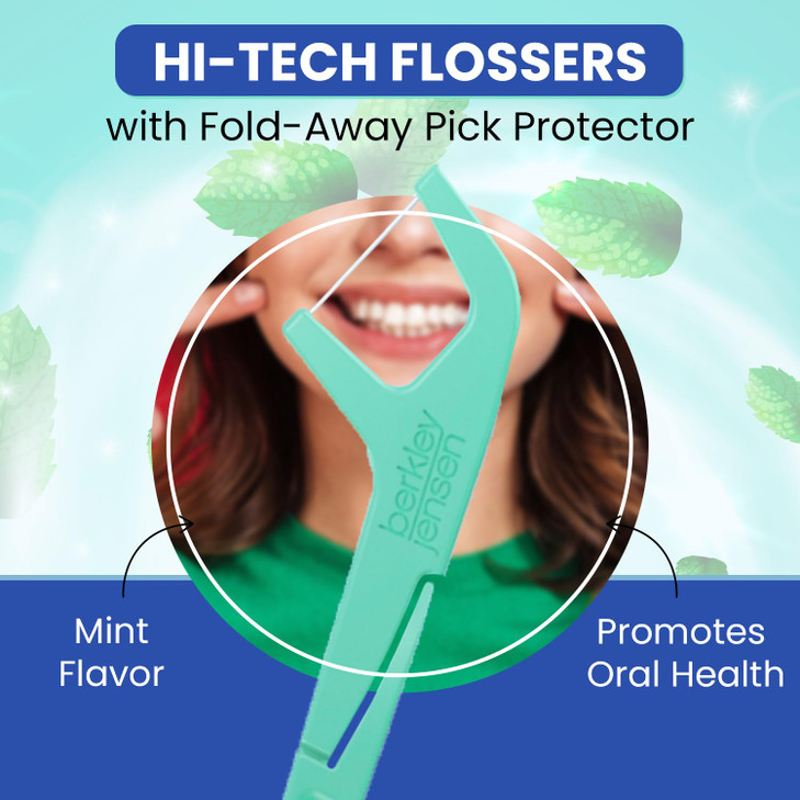 Berkley Jensen HiTech Flossers 360 Pieces Pack of 4 90ct Each Mint Flavored ShredResistant Dental Floss wFold Away Tooth