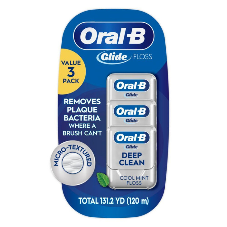 OralB Glide Dental Floss Shred Resistant Gentle on Gums Natural Wax Slides Smoothly Deep Clean Cool Mint Flavor 40 M 3 C