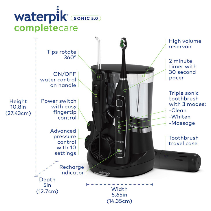 Waterpik Complete Care 50 Water Flosser Sonic Electric Toothbrush Black WP862
