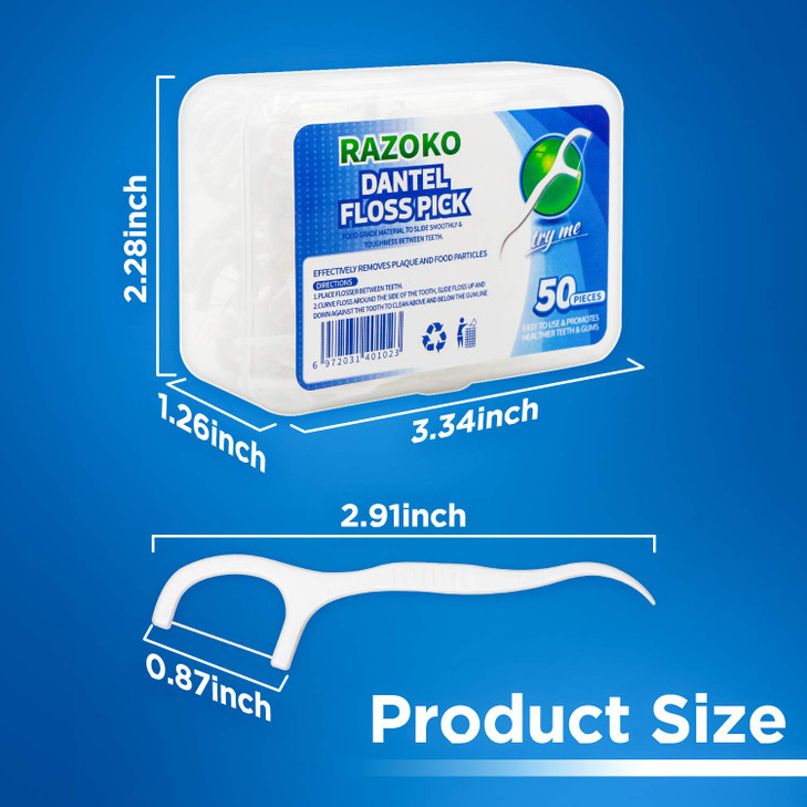 RAZOKO Dental Floss Picks High Toughness Professional Toothpicks Sticks 6Pack300pcs with Portable Case and Dental Picks