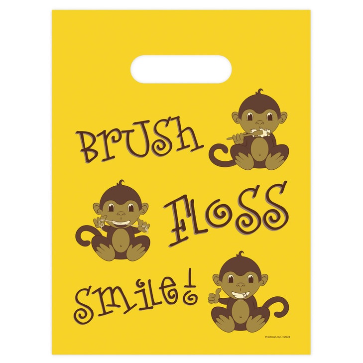 Brush Floss Smile Monkey Dental Giveaway Bags 9 x 12 Pack of 100
