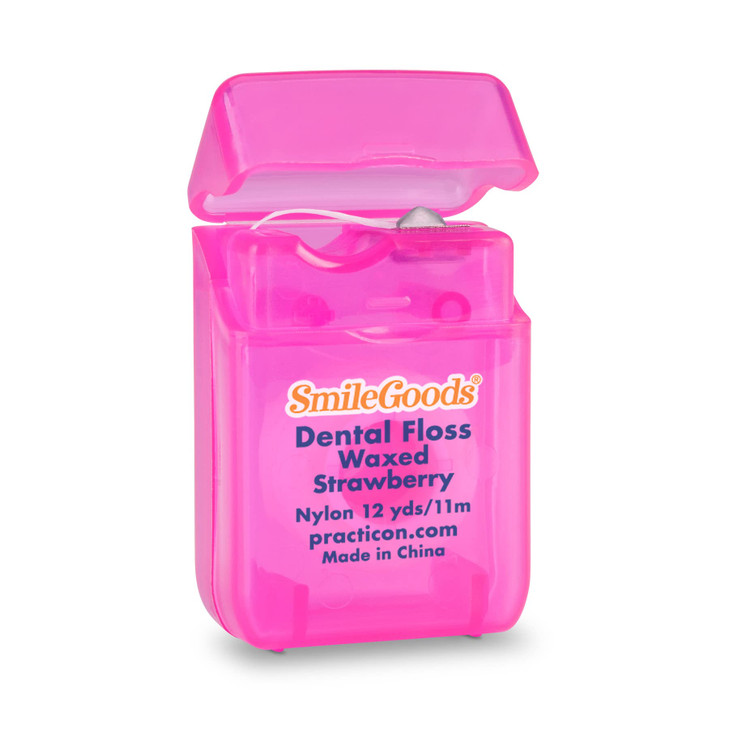 SmileGoods Waxed Dental Floss 12 Yard Strawberry Flavored Bulk Pack of 72
