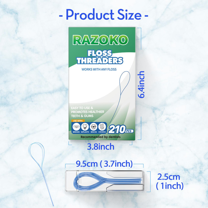 RAZOKO Floss Threaders Dental Floss Threaders for Braces Bridges and Implants 210PCS Pack of 3