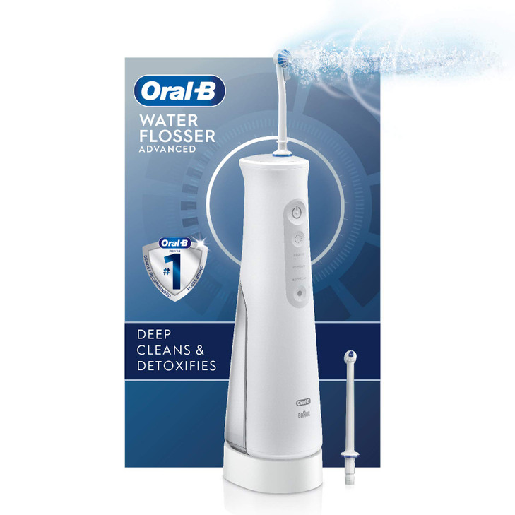 OralB Water Flosser Advanced Cordless Portable Oral Irrigator Handle with 2 Nozzles