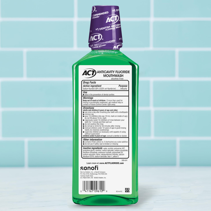 ACT Total Care Zero Alcohol Anticavity Fluoride Mouthwash 18 fl oz Kills Bad Breath Germs Fresh Mint