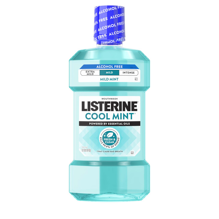 Listerine Cool Mint AlcoholFree Mild Mouthwash Oral Rinse Kills 999 of Germs That Cause Bad Breath Less Intense Taste Mi