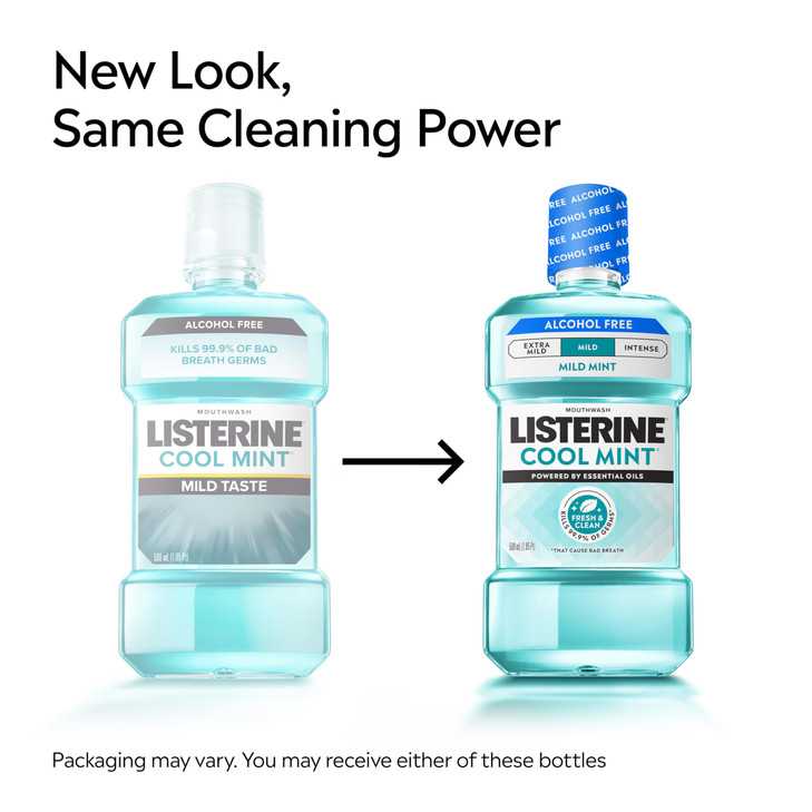 Listerine Cool Mint AlcoholFree Mild Mouthwash Oral Rinse Kills 999 of Germs That Cause Bad Breath Less Intense Taste Mi
