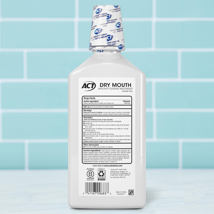 ACT Dry Mouth Anticavity Zero Alcohol Fluoride Mouthwash Soothing Mint 338 fl oz