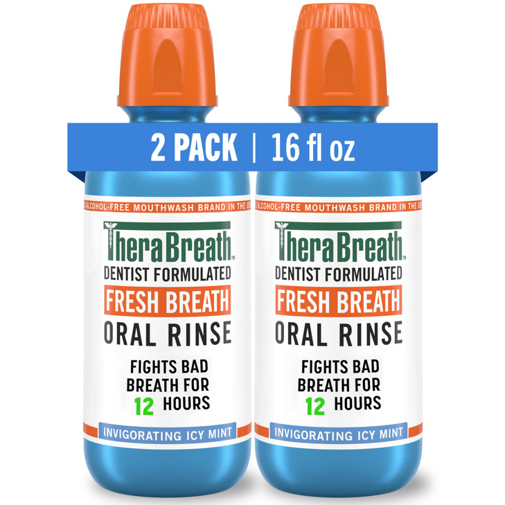 TheraBreath Fresh Breath Mouthwash Icy Mint Flavor AlcoholFree 16 Fl Oz Pack of 2