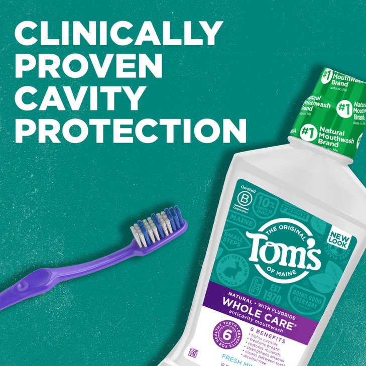 Toms Of Maine Whole Care Natural Fluoride Mouthwash Fresh Mint 16 Oz Pack of 3 Packaging May Vary