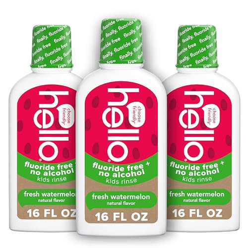 Hello Natural Watermelon Flavor Kids Fluoride Free Rinse Alcohol Free Vegan SLS Free Mouthwash for Kids Age 6 and Up 16