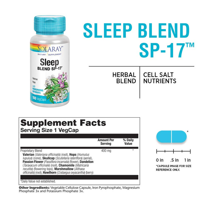 SOLARAY Sleep Blend SP-17 | Herbal Blend w/Cell Salt Nutrients to Help Support Healthy Sleep & Relaxation | Non-GMO, Vegan | 100 VegCaps online at globaldelivered