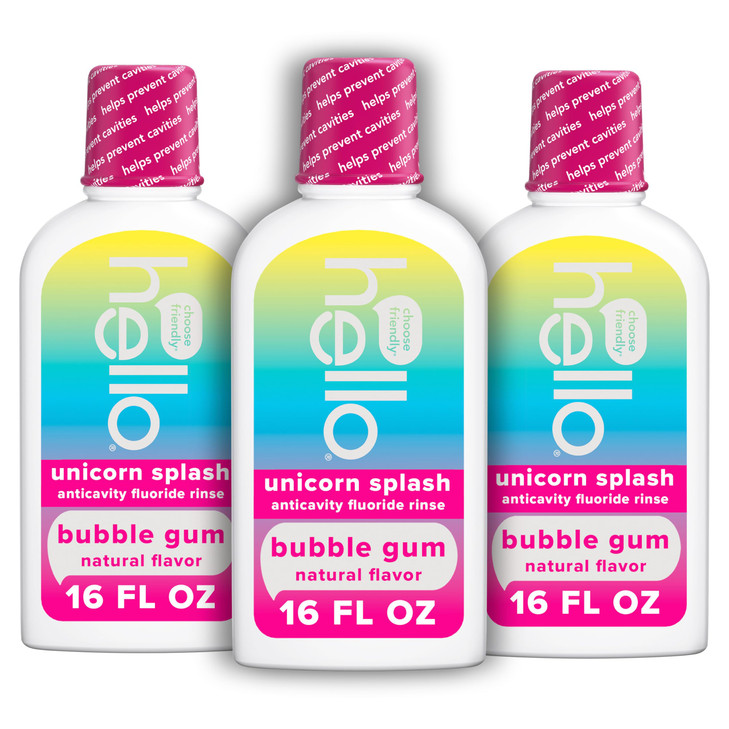 Hello Kids Mouthwash with Unicorn Bubble Gum Flavor Alcohol Free Mouthwash for Kids with Fluoride Safe for Ages 6 and Up